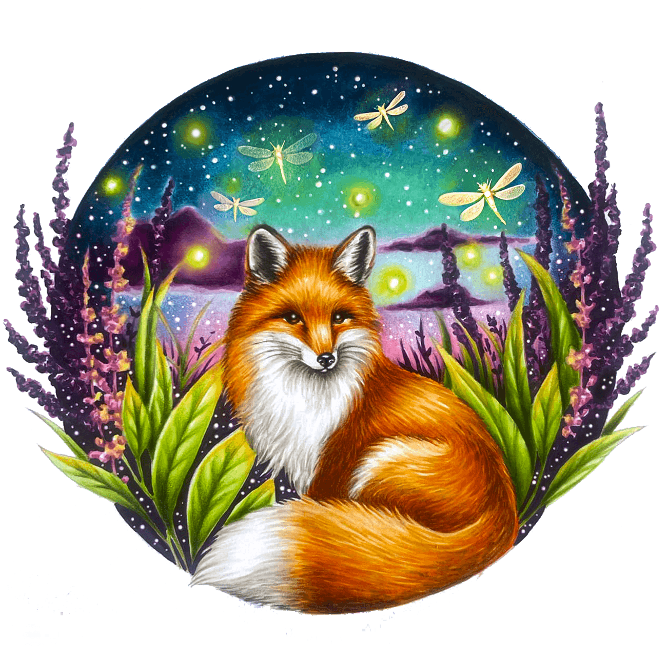 Fox under a night sky artwork